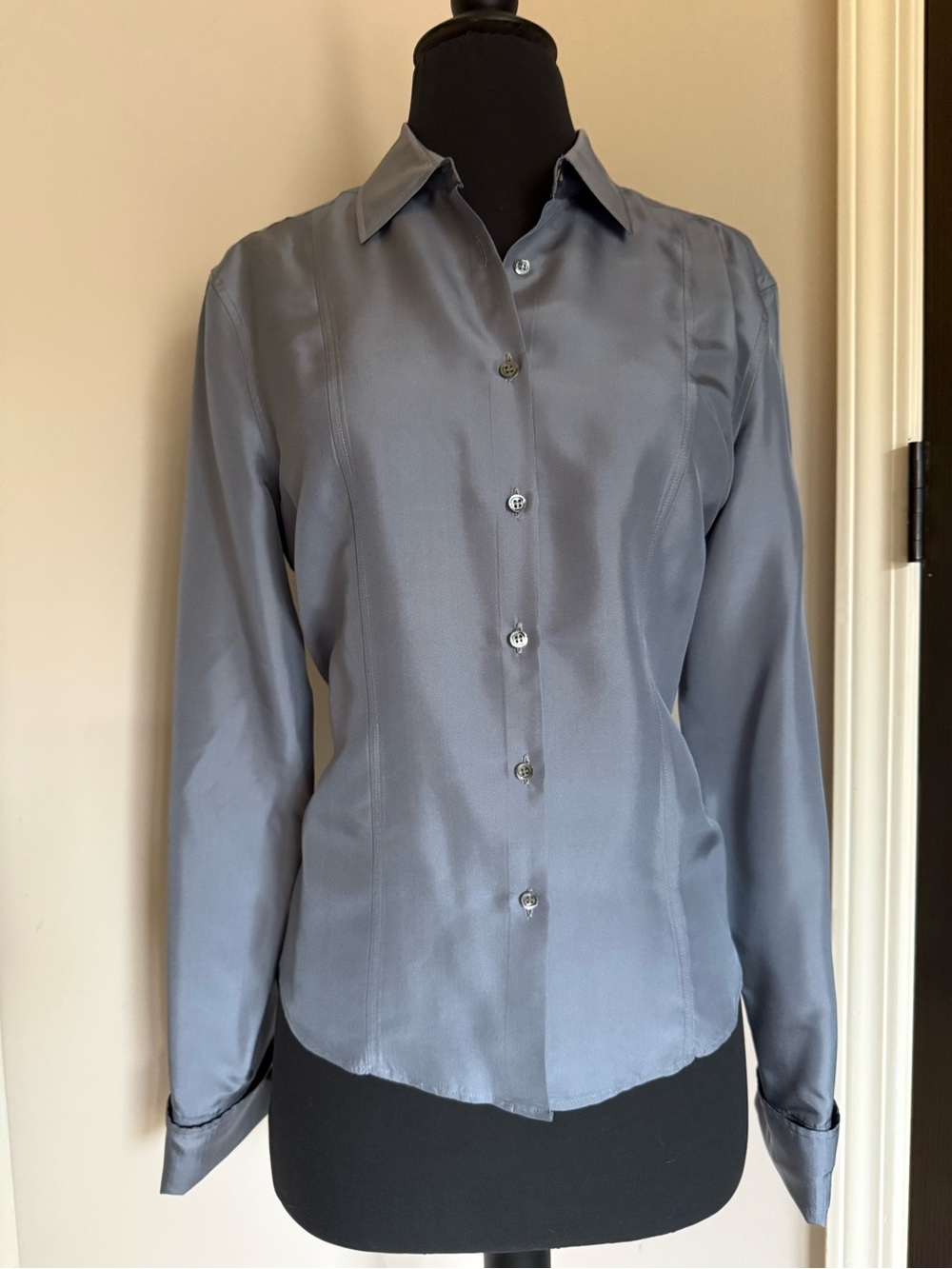 Armani Collezioni Steel Gray silk Button-Down Blouse